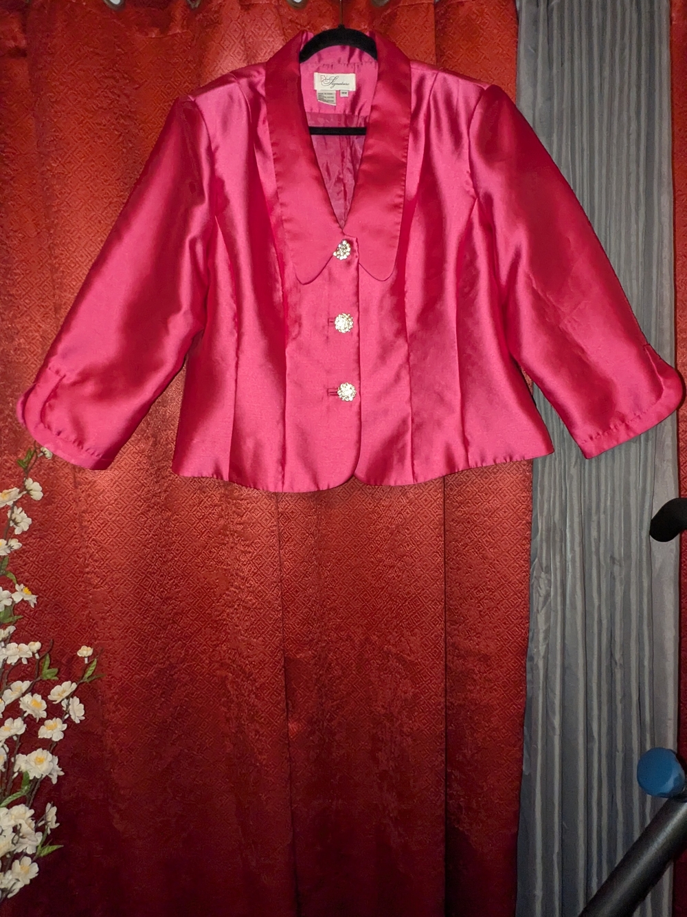 Signature Pink Satin 2-Pc Skirt Suit